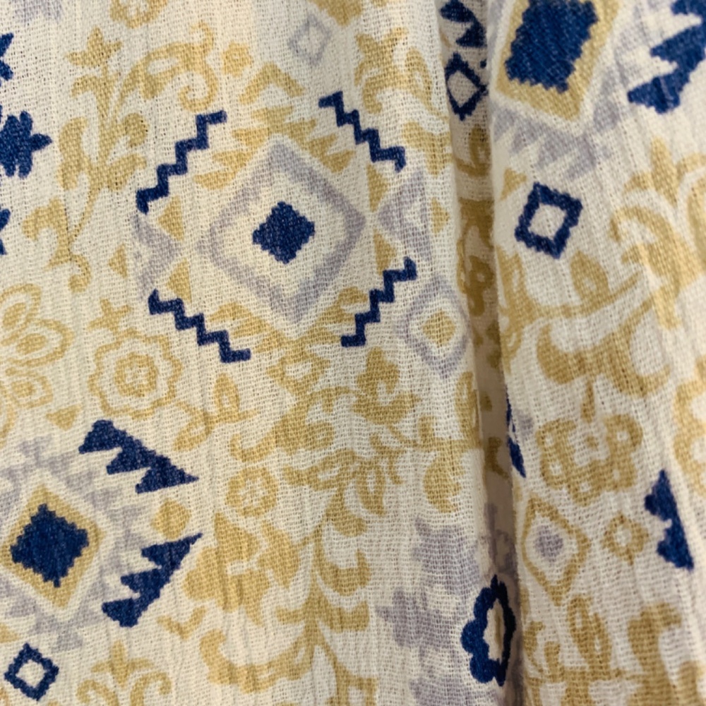J. Jill Peasant Top Size Medium Tassel Hem Cream Blue Tan Flowy Embroidered Boho - Picture 7 of 16